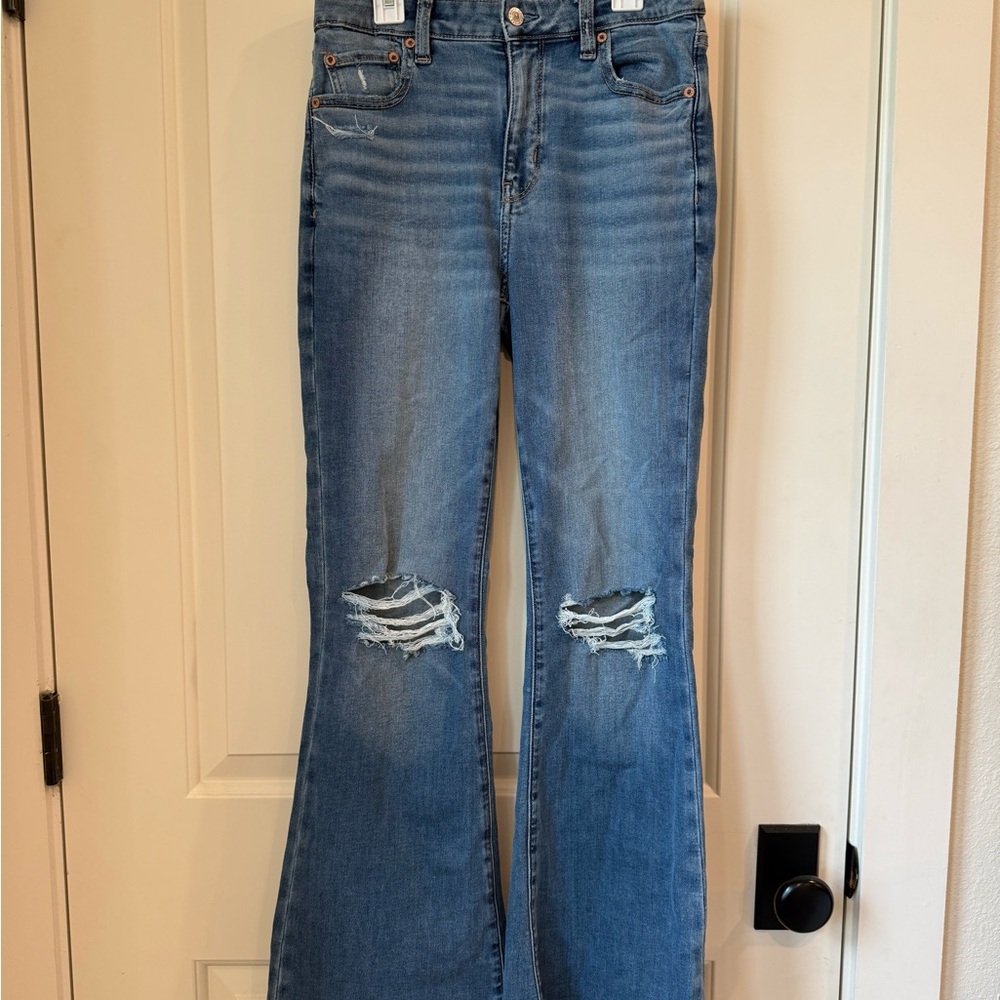 American Eagle Outfitters Blue Distressed Flare Jeans
